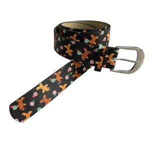 Betsey Johnson Gingerbread Cookie Candy Cane Christmas Holiday Belt Womens M Blk